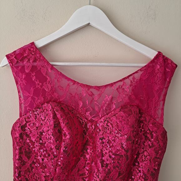 Pink Satin & Chiffon Bodycon Fishtail Bridal Guest Maxi Dress with Sequence - Picture 7 of 15